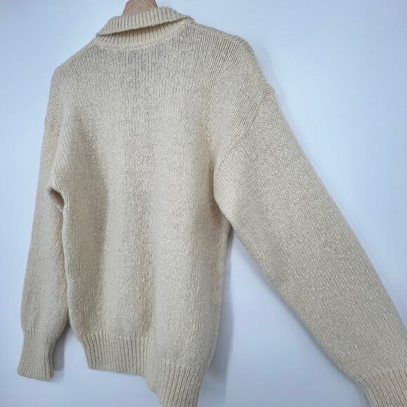 Vintage Pendleton Virgin Wool Sweater Medium Leather Button Henley Ivory READ - Picture 5 of 11